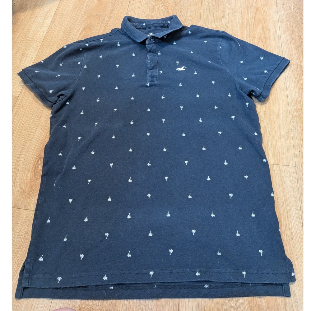 Y2K Hollister Preppy Short Sleeve Polo Shirt Navy Epic Flex Stretch Men's Size L